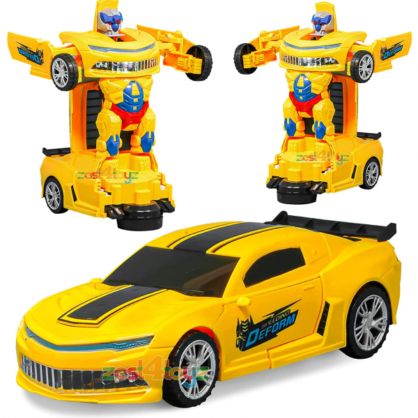 Transforming Robot Car, One Button Deformation Car Robot Toy with Realistic Race Car Sounds, LED